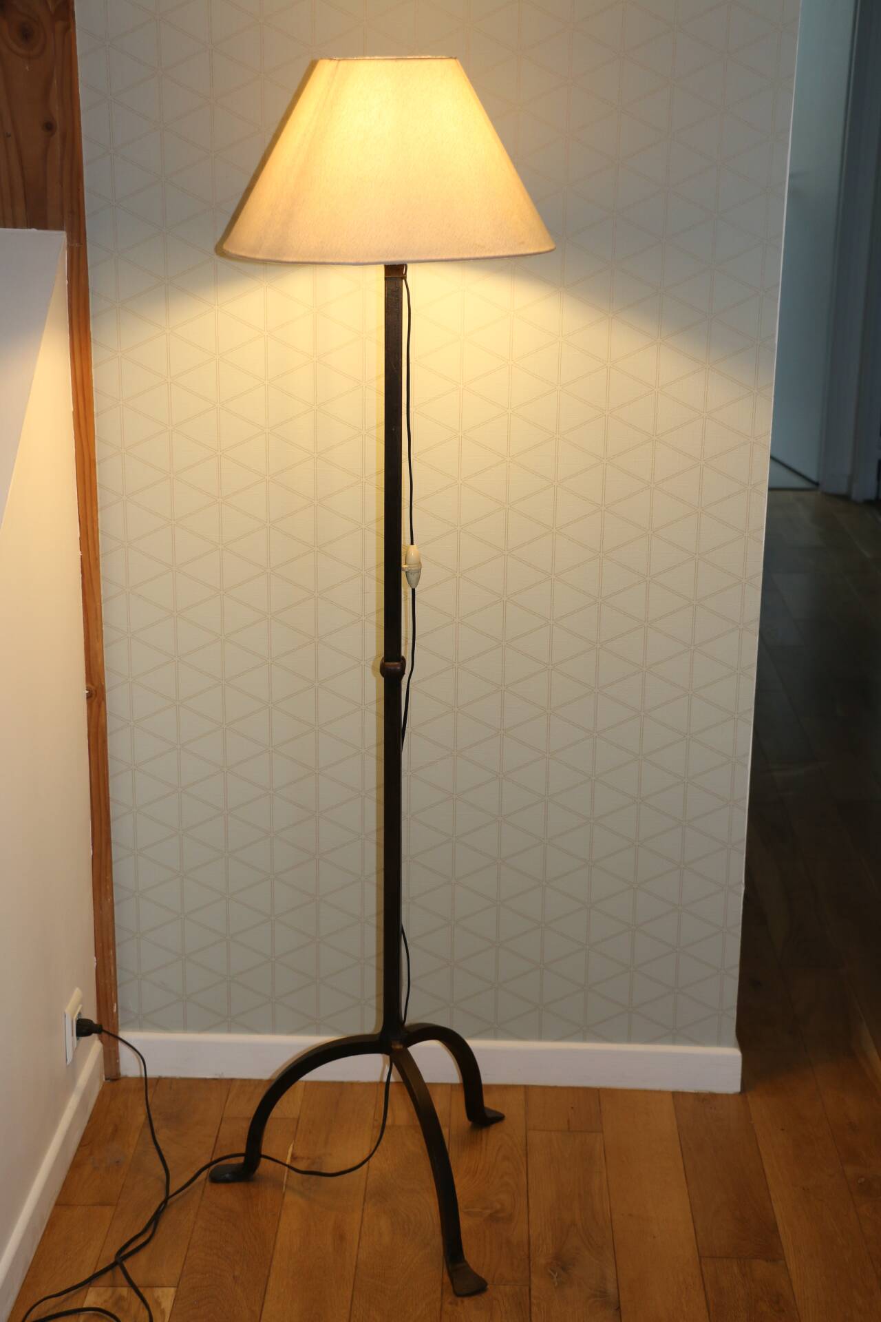Brutalist cast iron tripod floor lamp