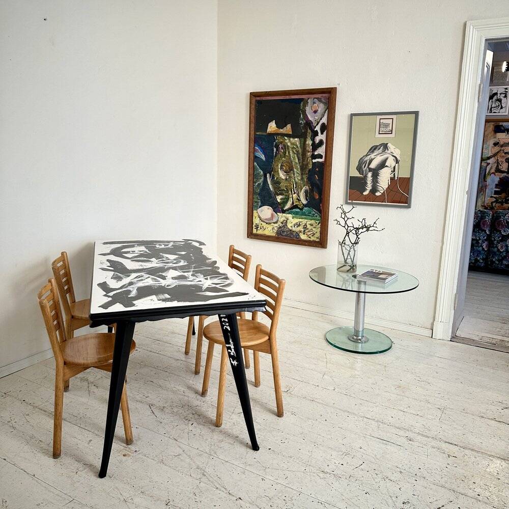 Abstract Painted Dining Table in Black and White, 1953