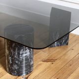 Table basse vintage design marbre et verre 1970