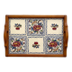 Vintage wooden and earthenware tray from Gien with Peonies decor