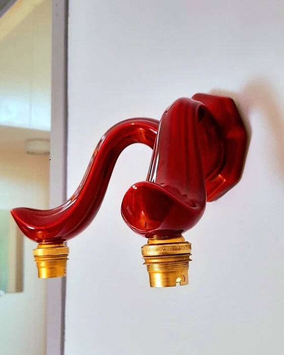 Red Art Deco ceramic wall light