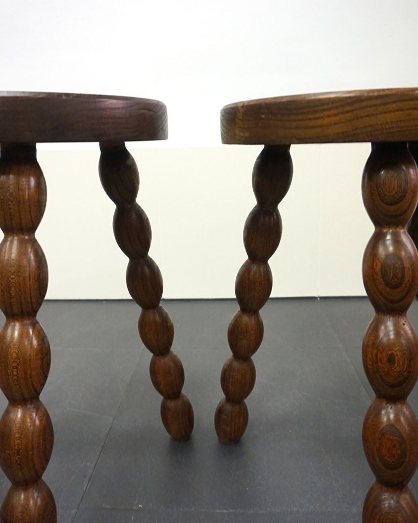 Pair of turned stools in brutalist style