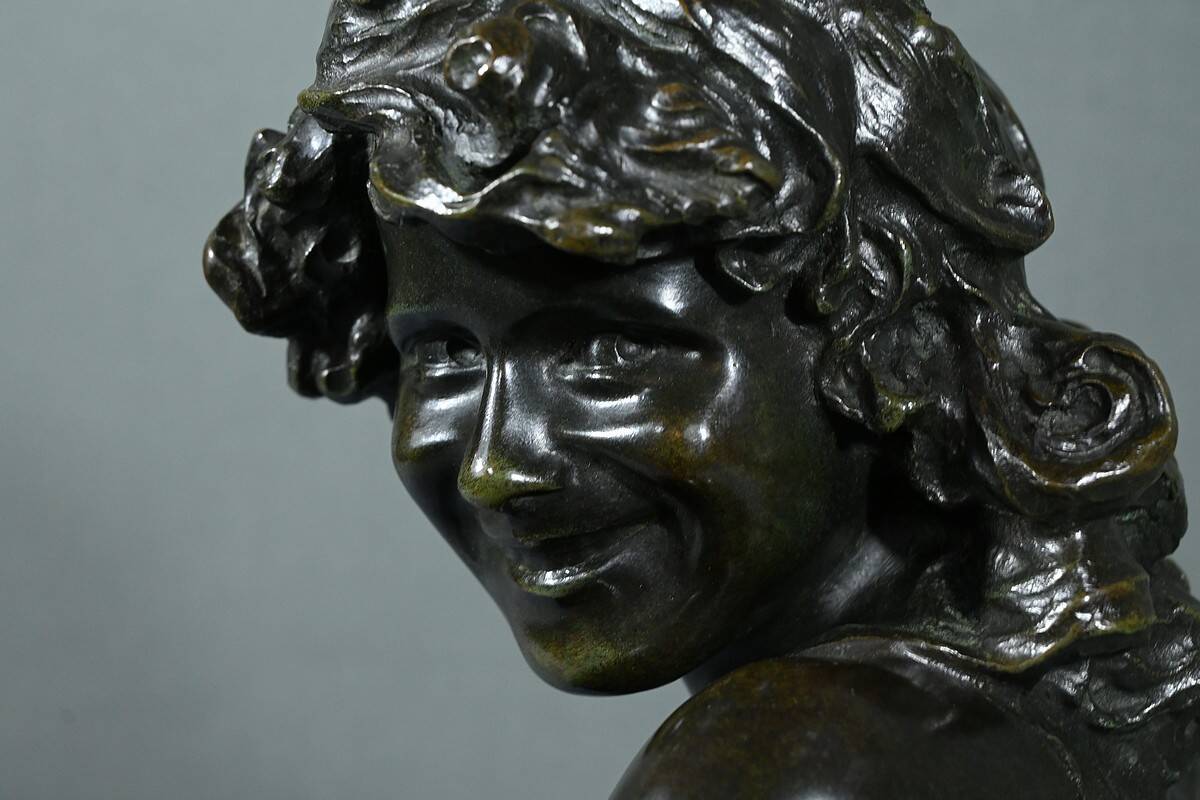 Bronze “Laughing Child”, signed A.Injalbert – Late 19th century