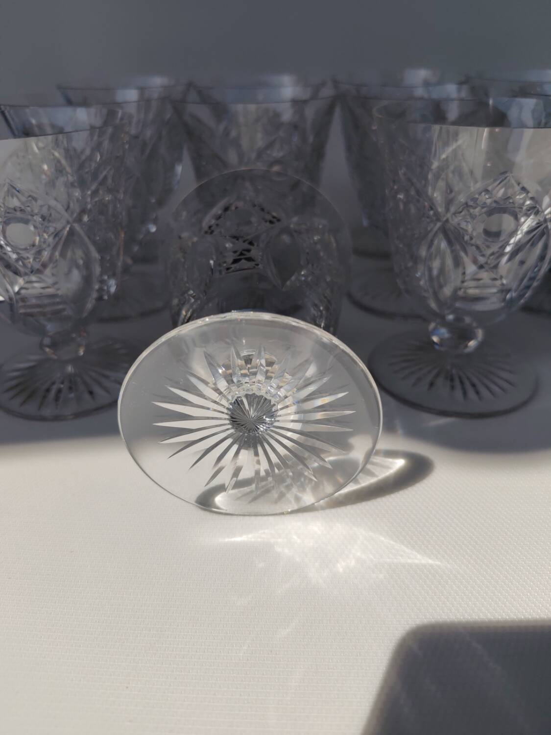 12 Baccarat crystal water and wine glasses, Beaujeu model, mid-20th century.