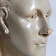 Bust of a woman "the elegant"XIXth in painted plaster signed on its solid wood base