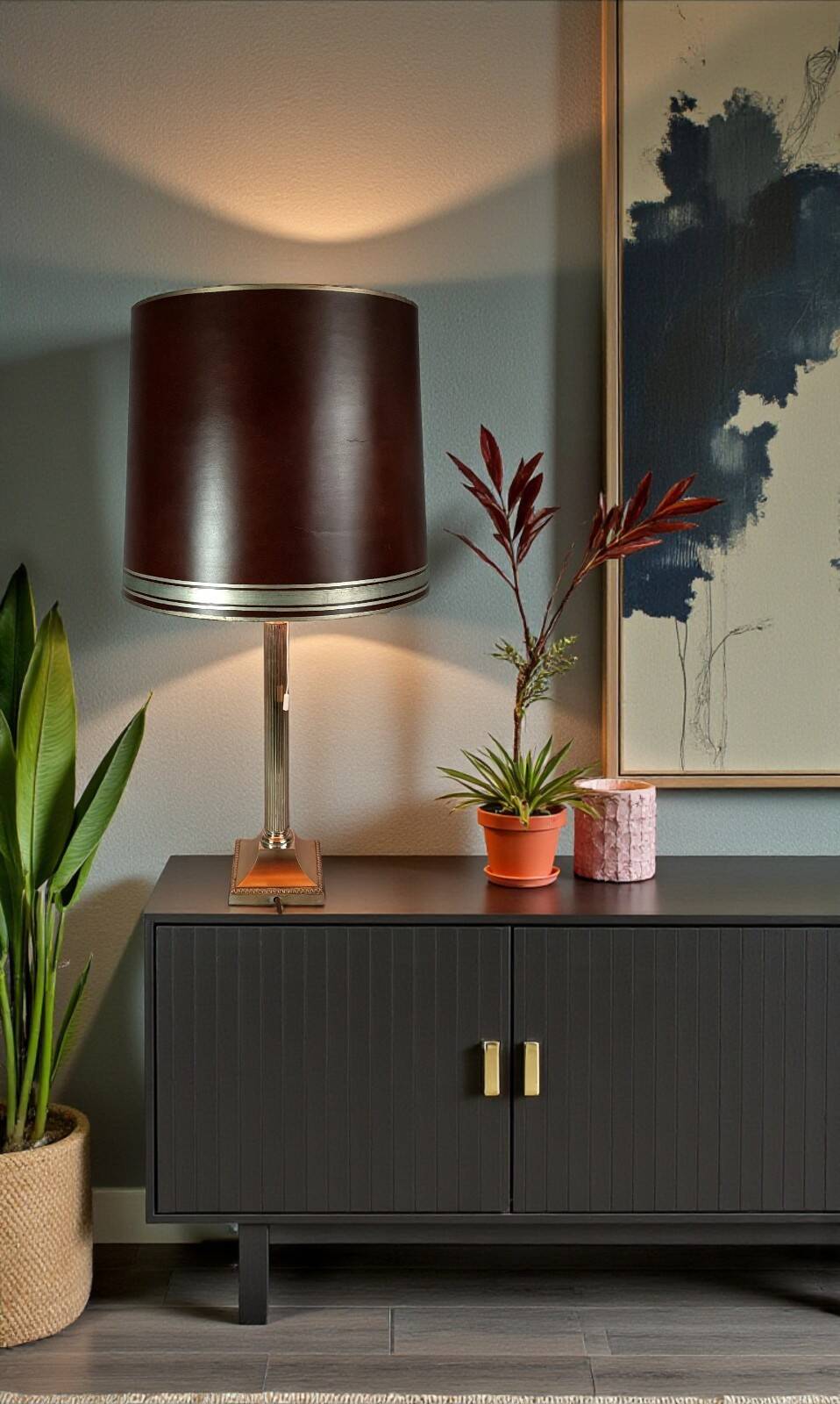 Ancienne lampe style Louis XVI bronze à poser + abat-jour 69 cm S 806