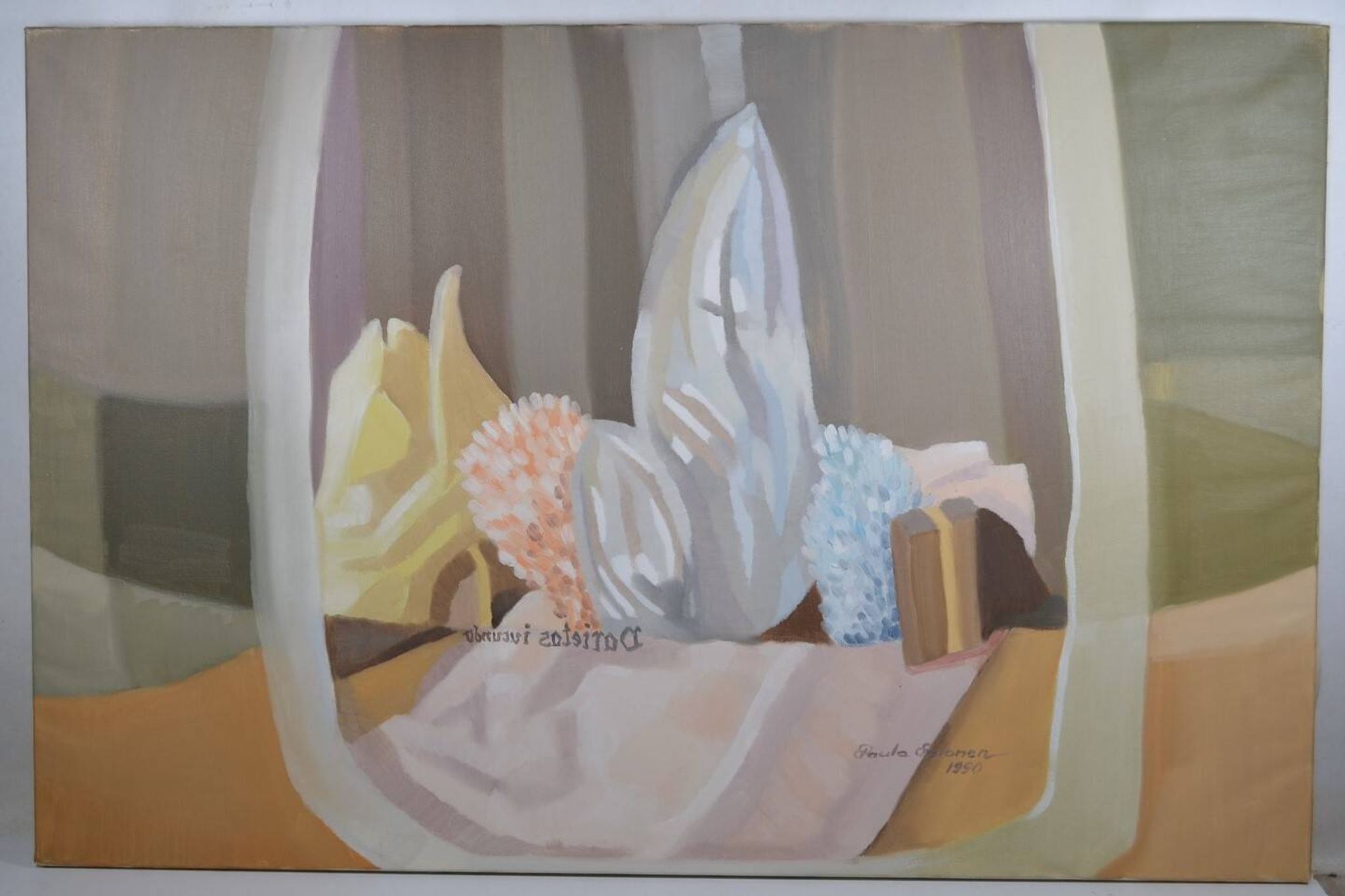 Huile sur toile, nature morte aux coraux, Paula Salonen, 1990