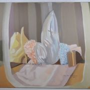 Huile sur toile, nature morte aux coraux, Paula Salonen, 1990