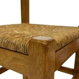 Set of four vintage chairs / stool - brutalist style minimalist oak and wicker 60s