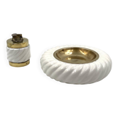 Tommaso Barbi, Smoking set cendrier blanc et briquet de table, B Ceramiche, vers 1970