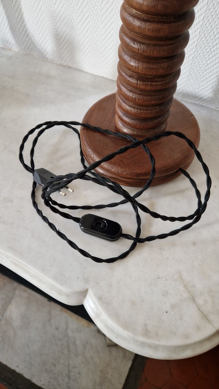 Vintage turned wooden lamp Art Deco style