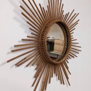 XL starry sun mirror in rattan, France around 1970