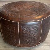Leather pouf attributed to Angel Pazmino