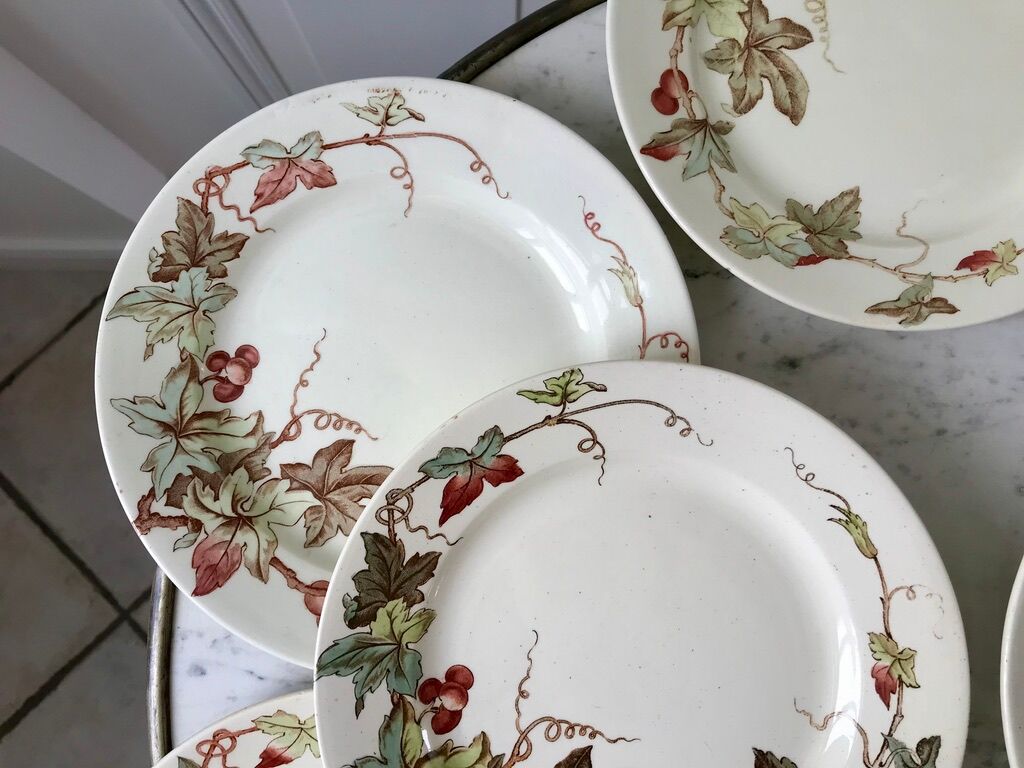 set of 8 dessert plates Terre de Fer Lunéville model Lier XIXth