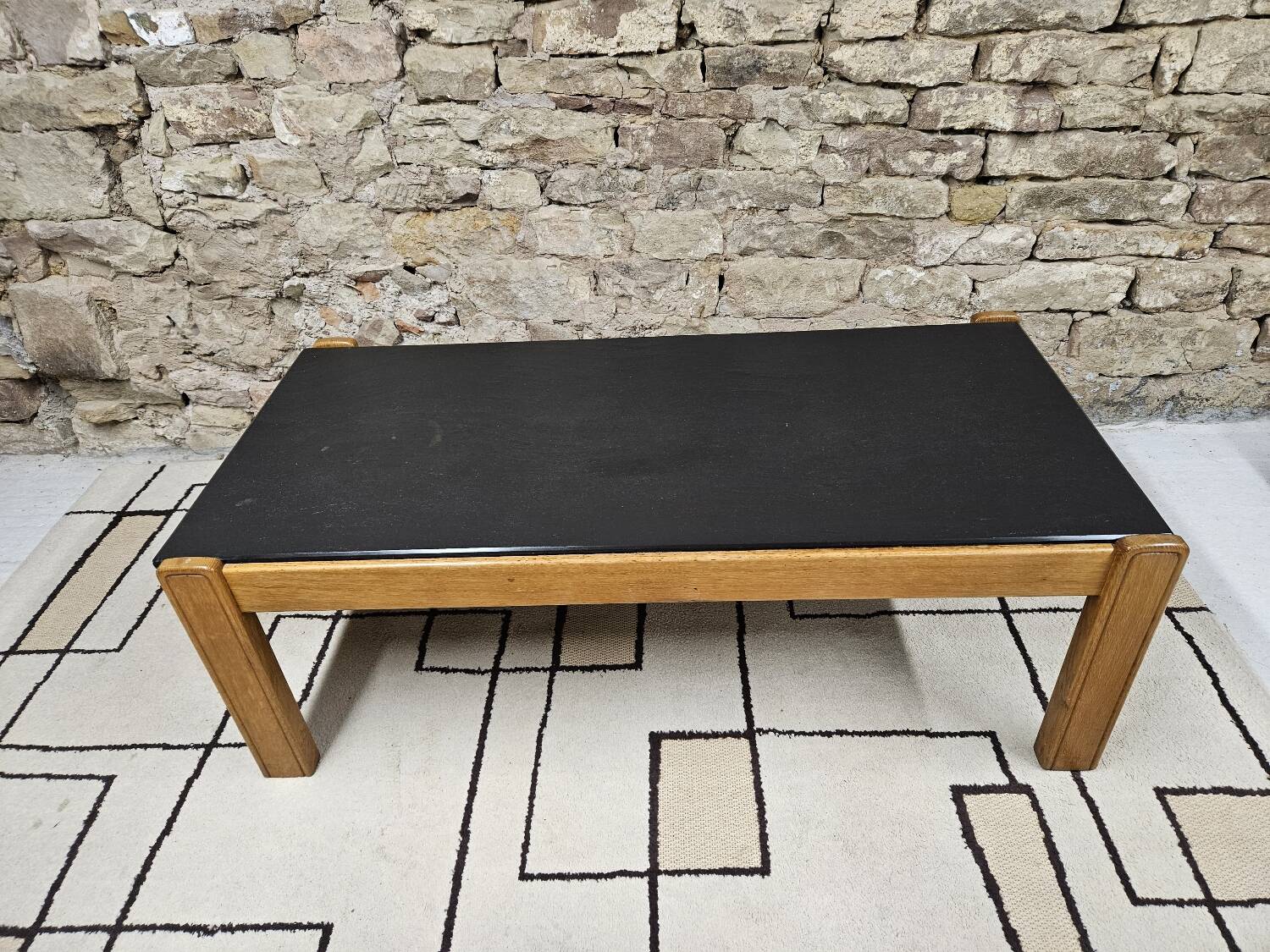 Vintage coffee table 1970" slate wood