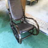 Rocking Chair in wood and leather, twentieth century