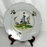 Old Grenoble earthenware plate, 19th century coachman decor