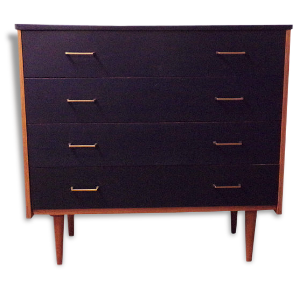 Commode 4 tiroirs vintage 1960 - Mid Century - rénovée noir mat ...