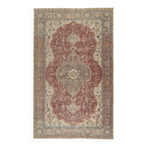 Vintage Turkish Red Area Rug. Hand-knotted Wool Carpet with Medallion Design