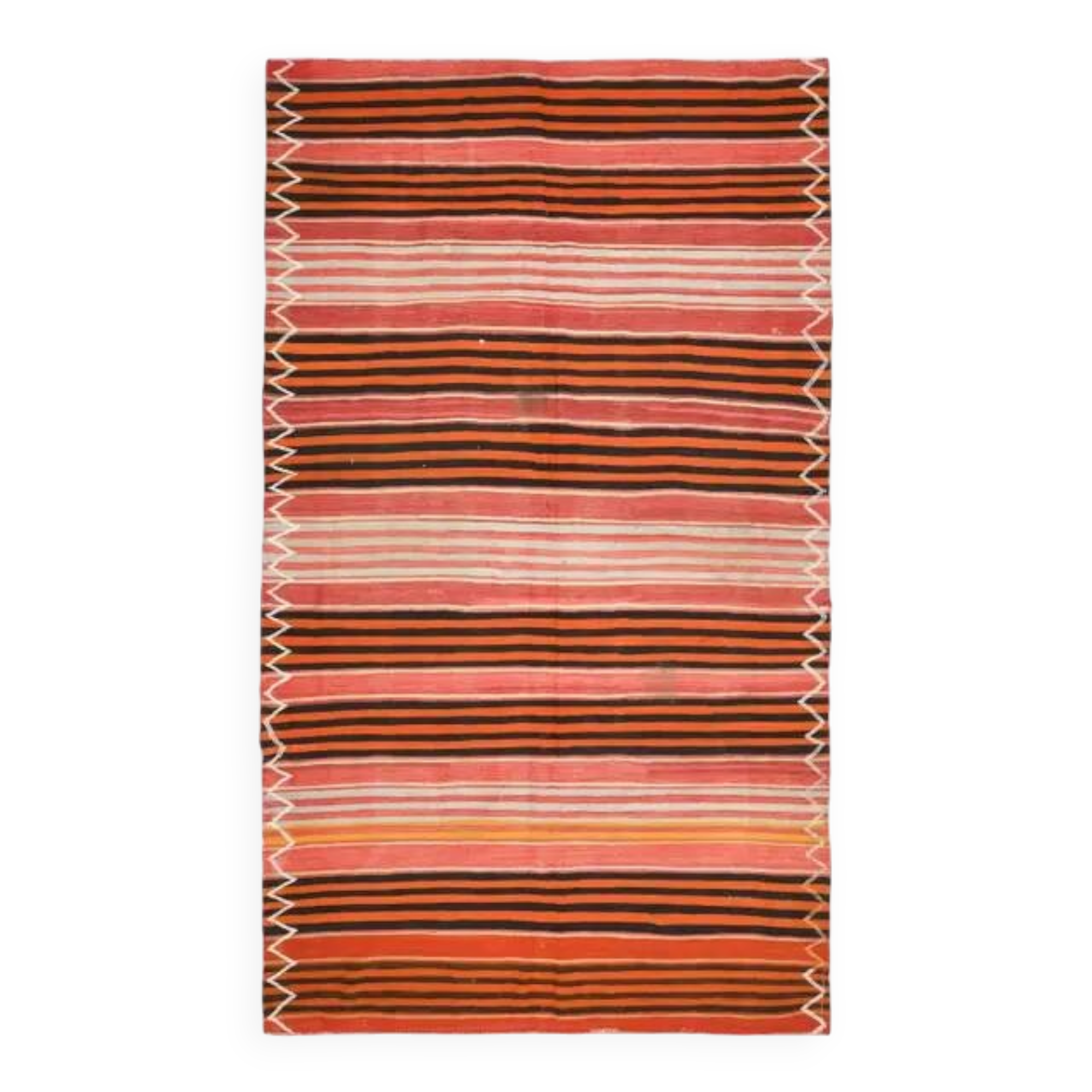 1970s vintage Turkish Oushak handmade wool cotton orange area rug 188x326