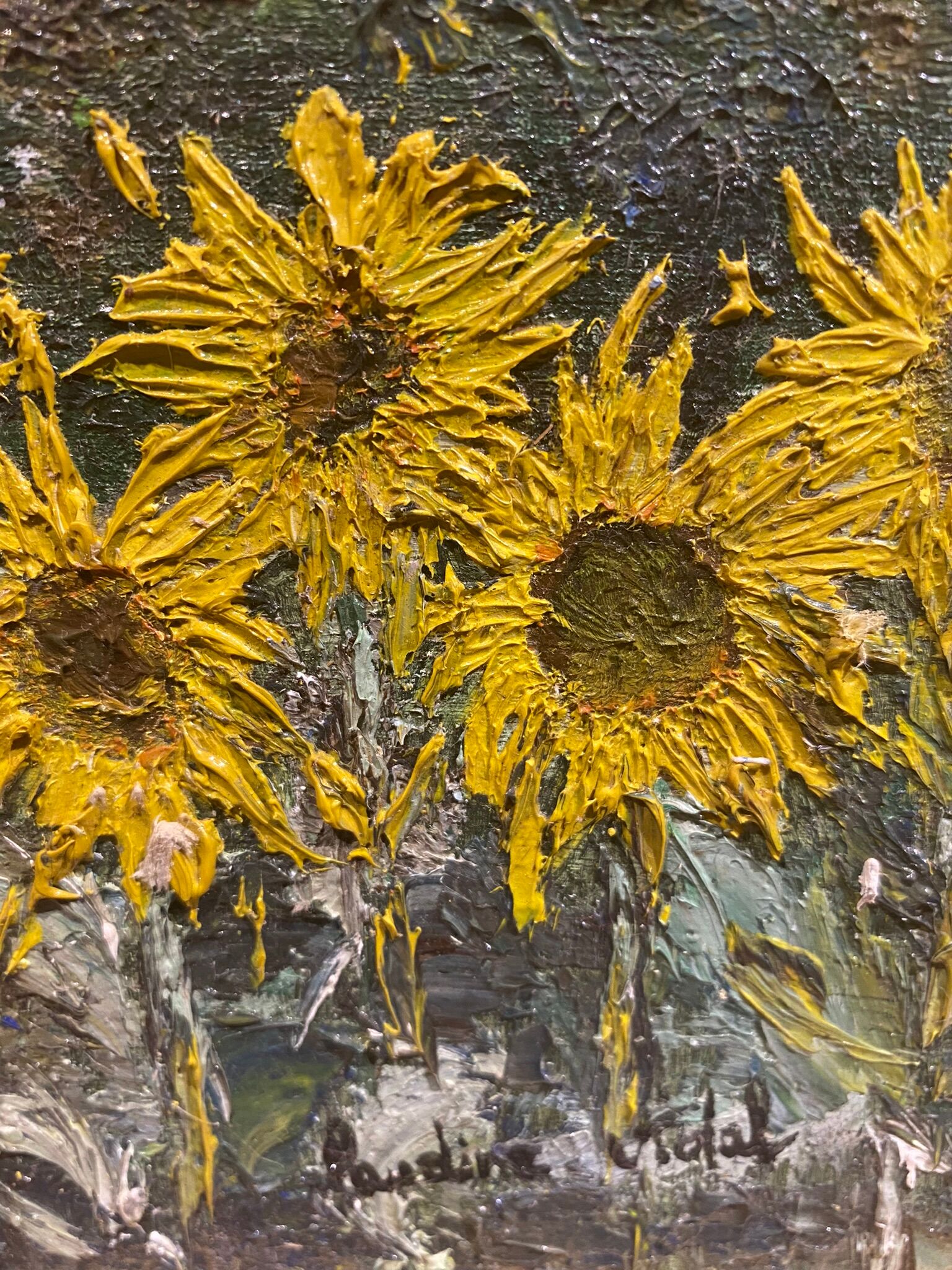 Old painting, still life with sunflowers, signed, XX century