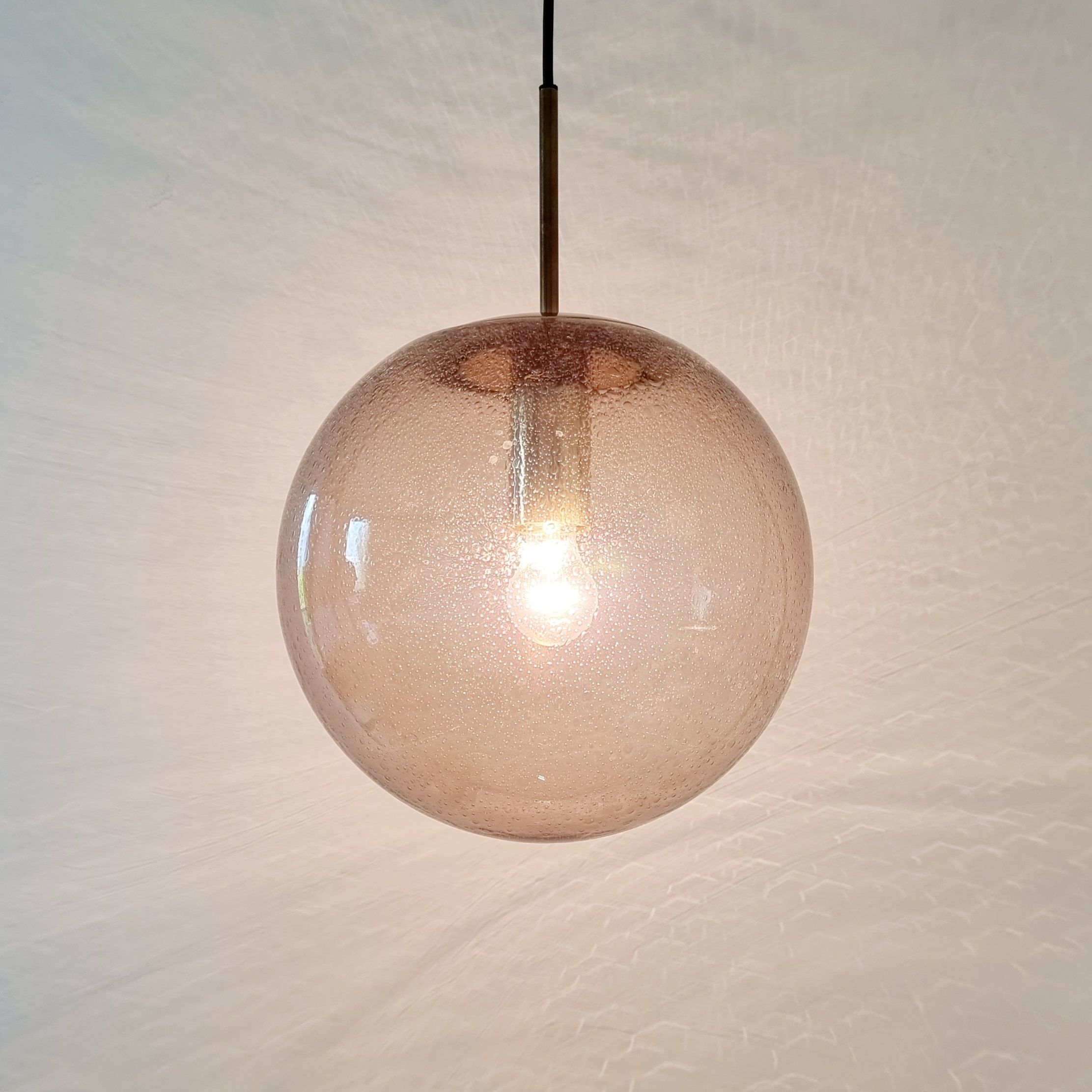 Large Mid-Century Smoked Air-Bubbled Glass Ball Ceiling Light from Limburg, Germany, 1970s