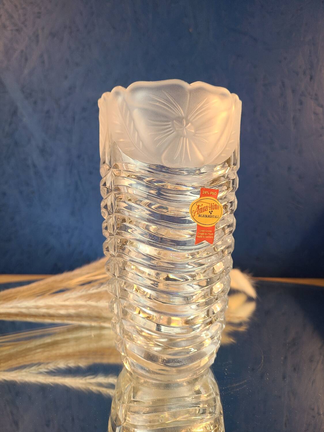 Antique crystal vase, floral pattern