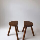 Paire tabourets de ferme tripodes vintage