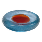 Vintage 1960s Murano Blue & Red Spot Corroso Glass Dish by Galliano Ferro