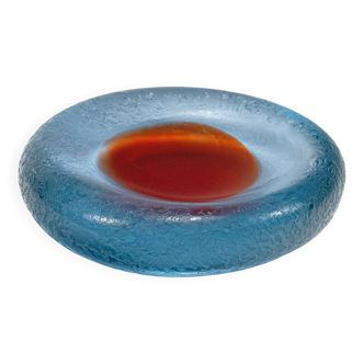 Plat vintage en verre Corroso à pois bleus et rouges de Murano des années 1960 par Galliano Ferro
