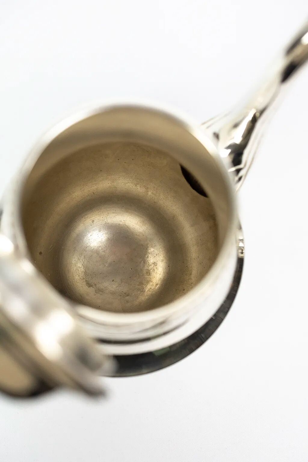 Silver-plated metal coffee pot Ercuis — decorated with bead friezes, ebony handle.