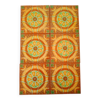 6 vintage majolica tiles, Spain, 70s