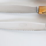 Service of 6 cheese knives, stainless blade and real rattan handle, vintage