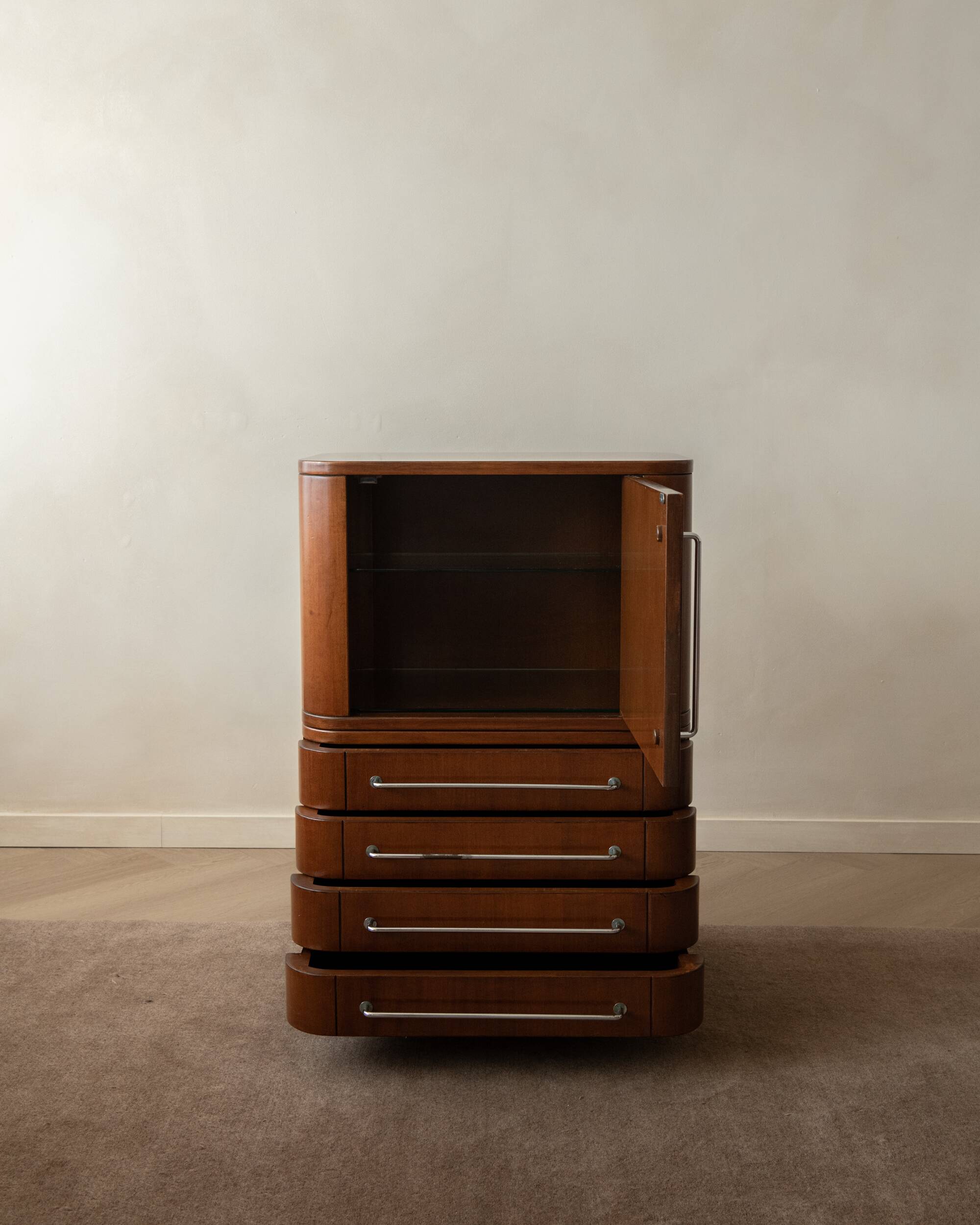 Art Deco Italian Wood Cabinet With Chrome Details, 1930s