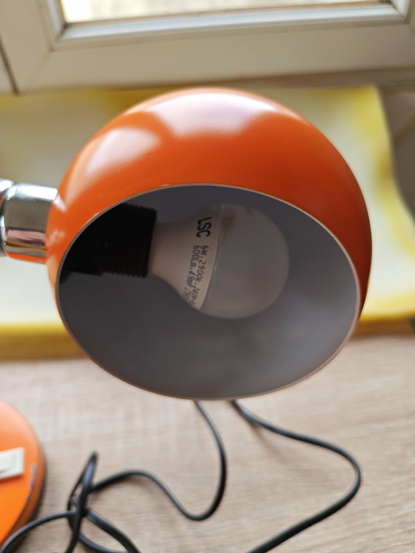Vintage orange pop desk lamp with a flexible gooseneck - 1970s
