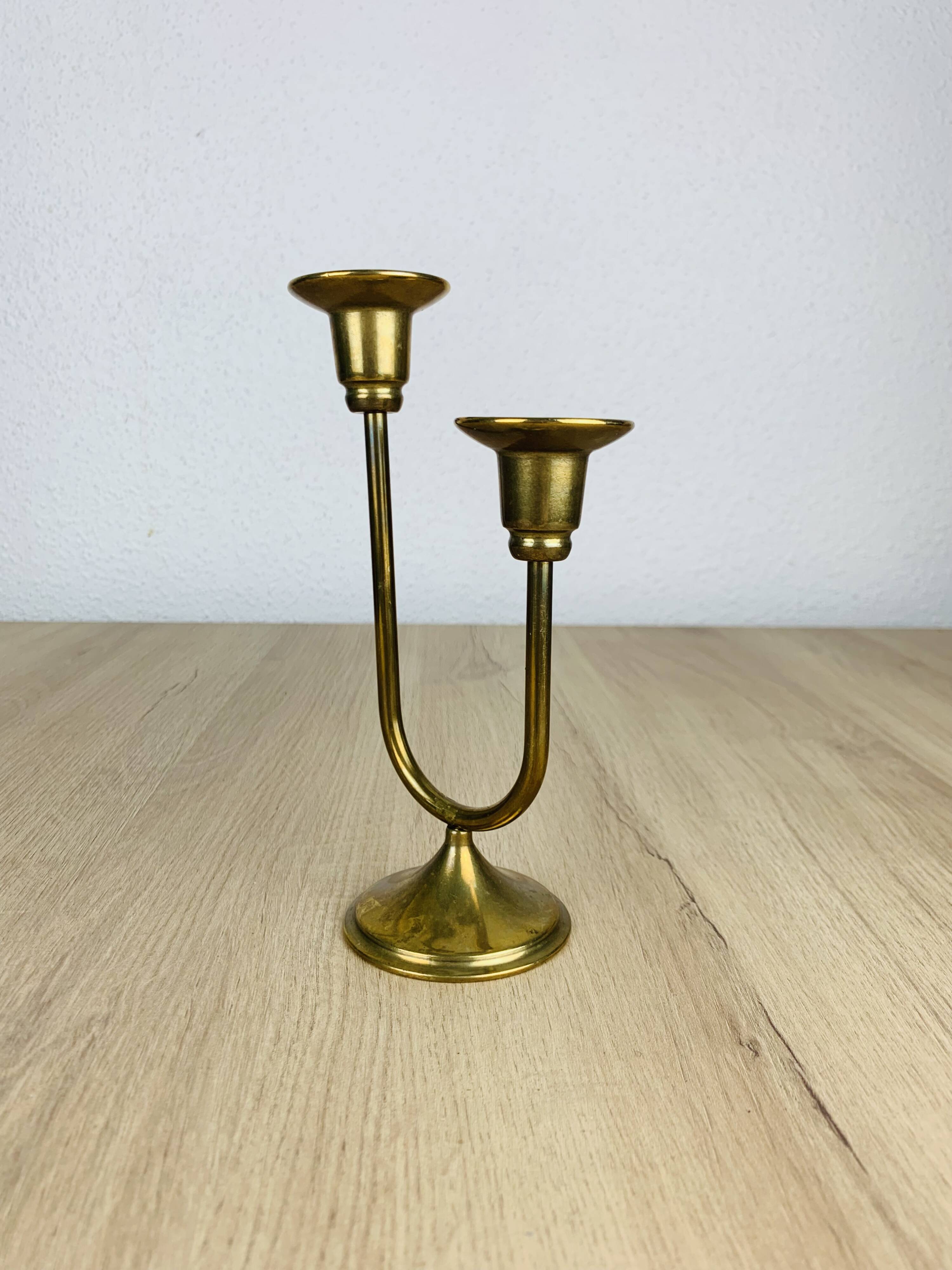 Bougeoir laiton double, vintage