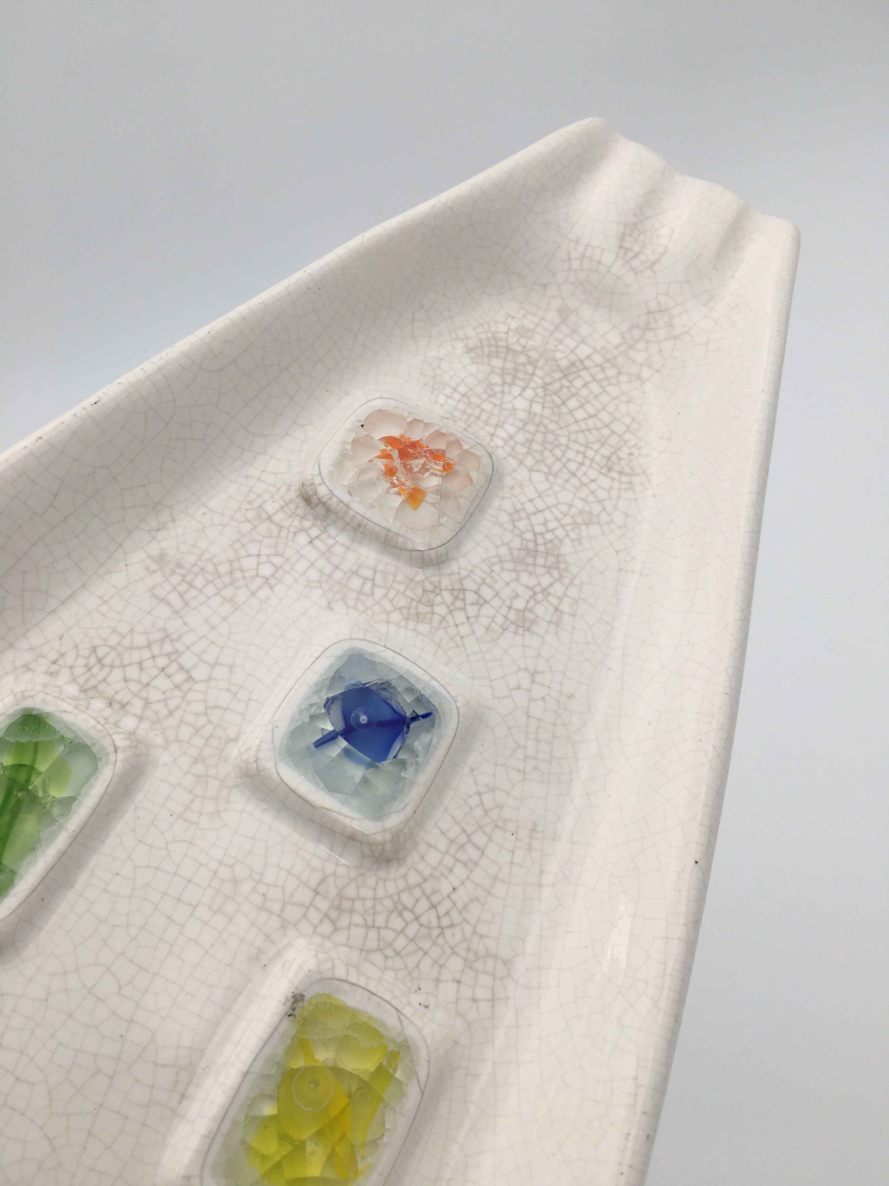 Glazed ceramic bowl, cracked glass decoration, signed Jacquin of California (USA) - 1950s