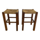 Pair of straw and wood stools