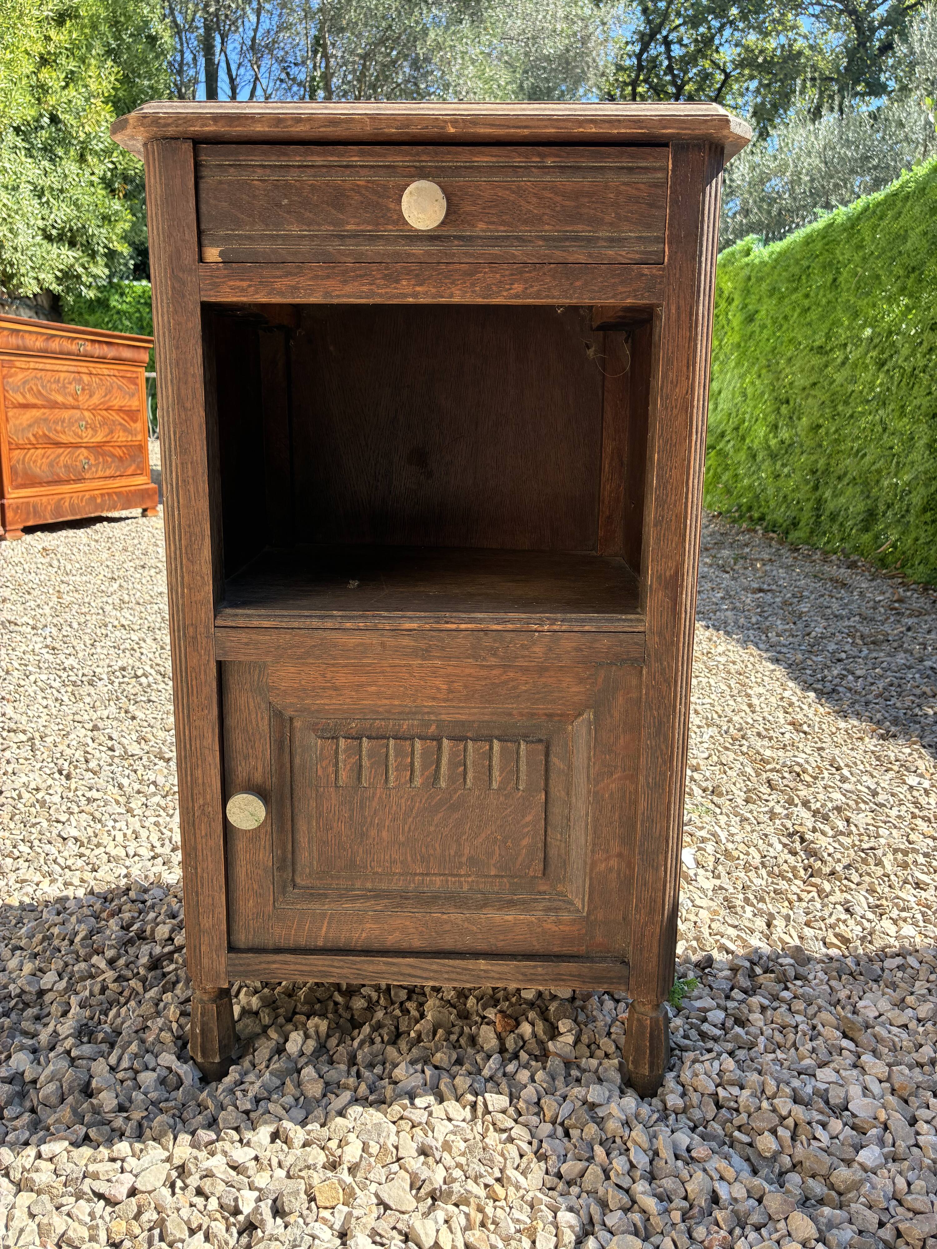 Antique bedside table in wood and marble
