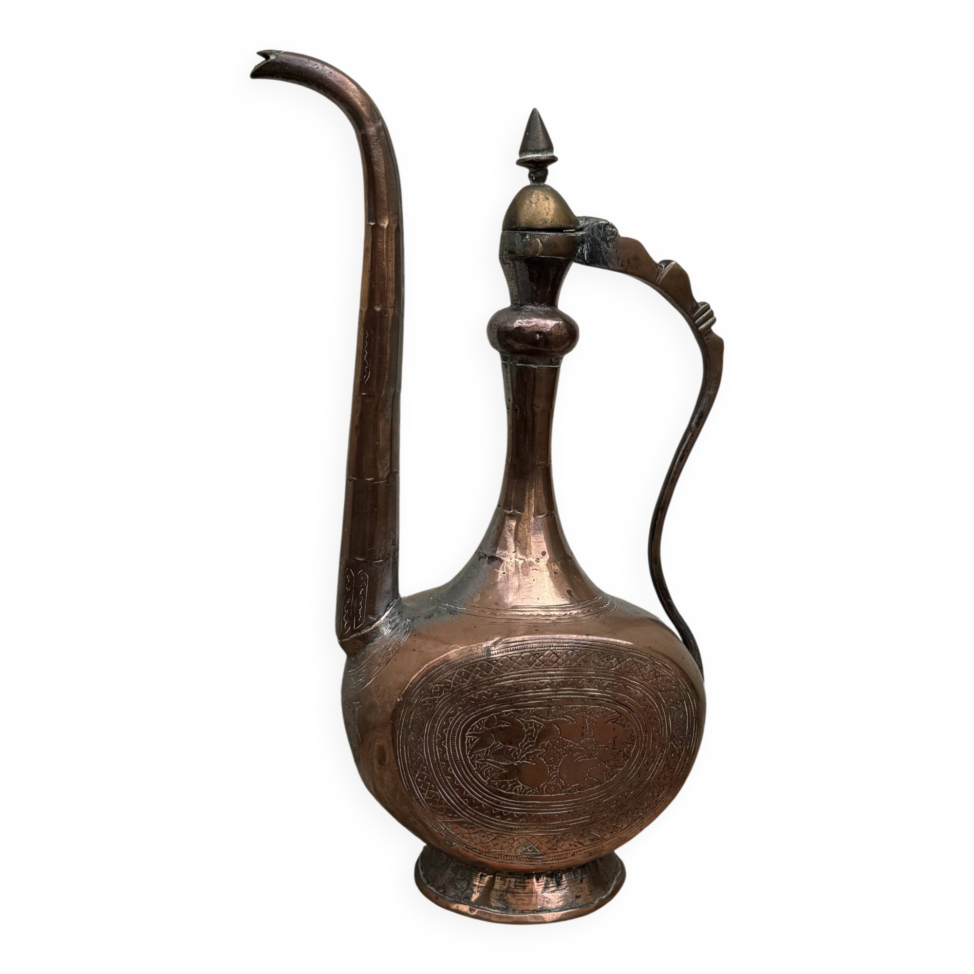 Antique Eastern jug in copper & brass, engraved – handcrafted decoration –