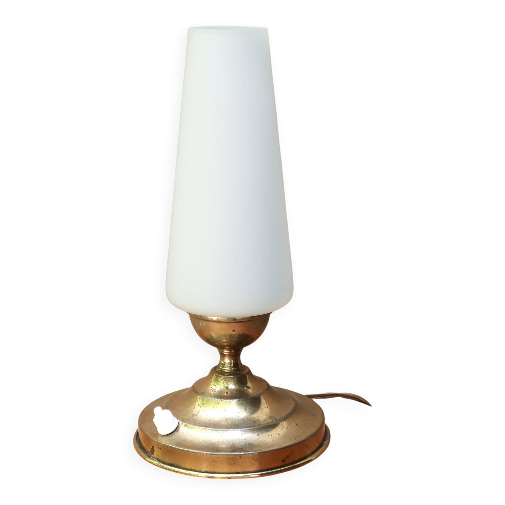 Brass lamp with opaque white opaline, 1950s