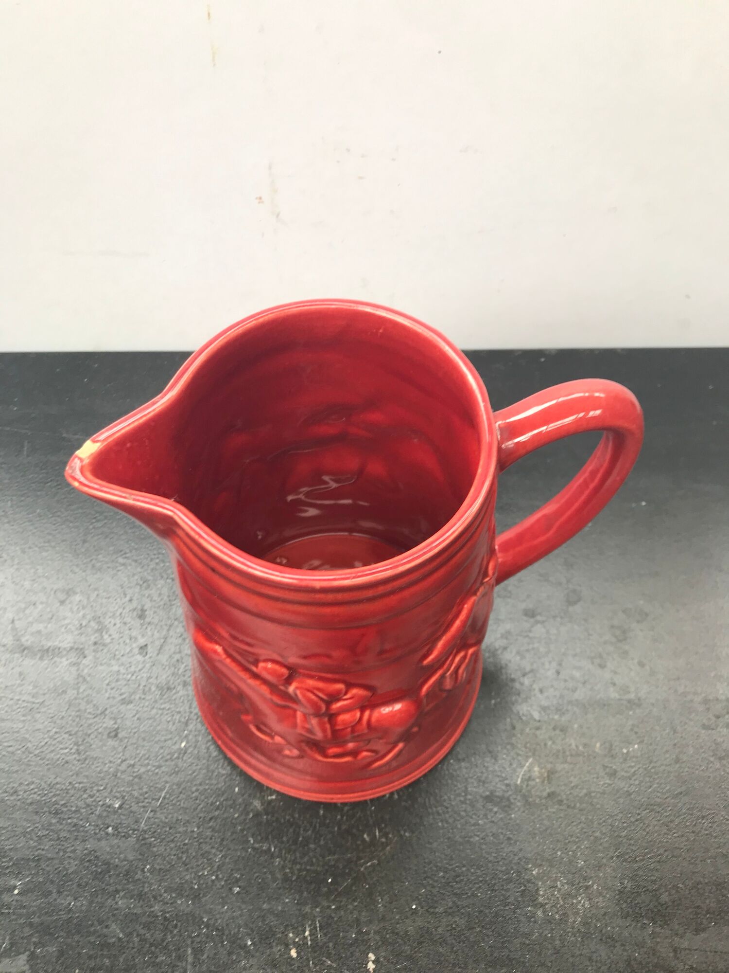 Former pitcher St Clement ceramics red decor horses made in france vintage