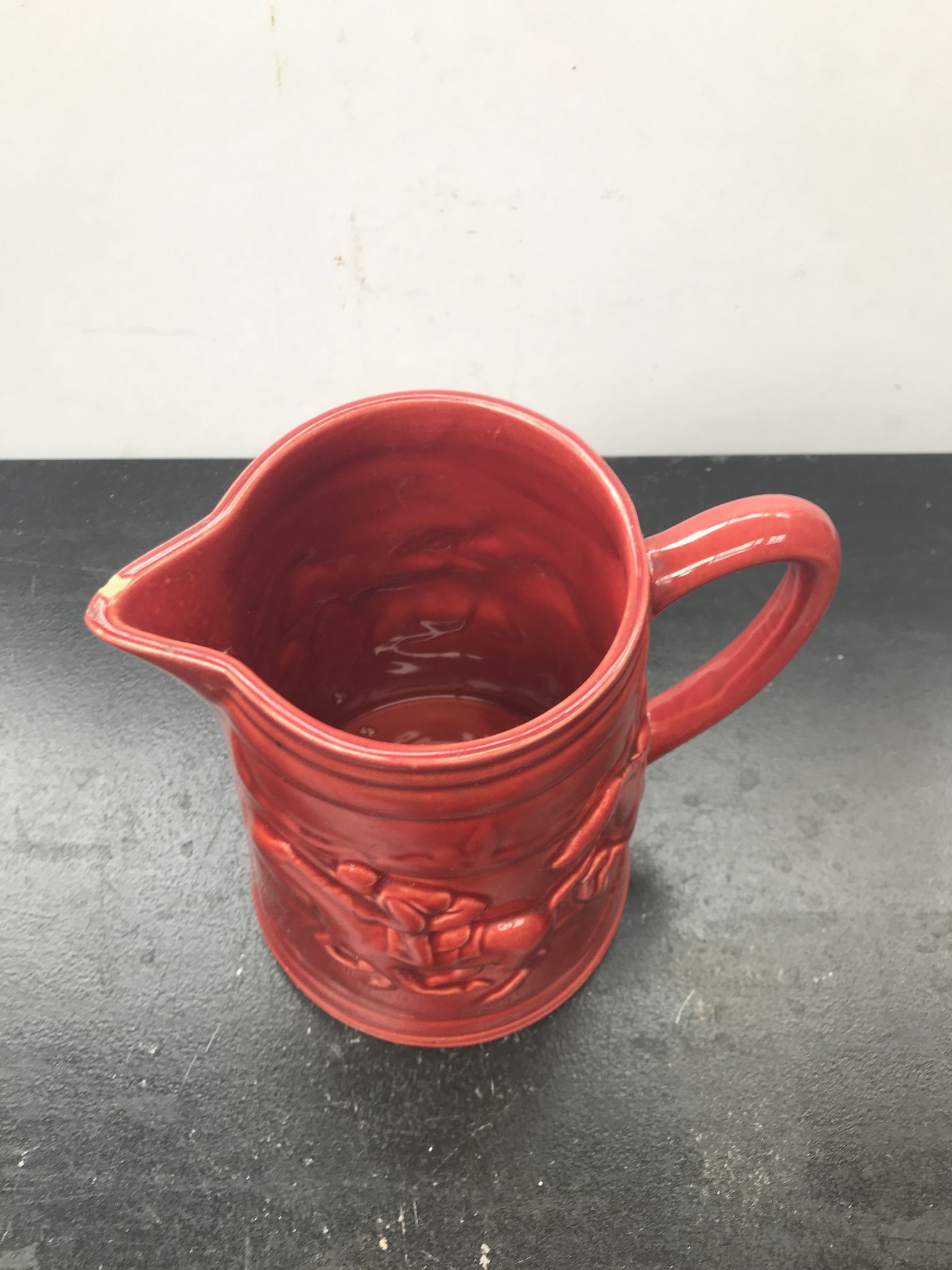 Former pitcher St Clement ceramics red decor horses made in france vintage