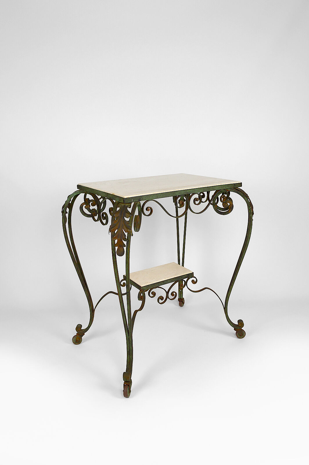 Art deco rolling service in wrought iron and travertine, france, 1940s