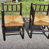 Pair of Bobbin armchairs, corner fire seat, corner