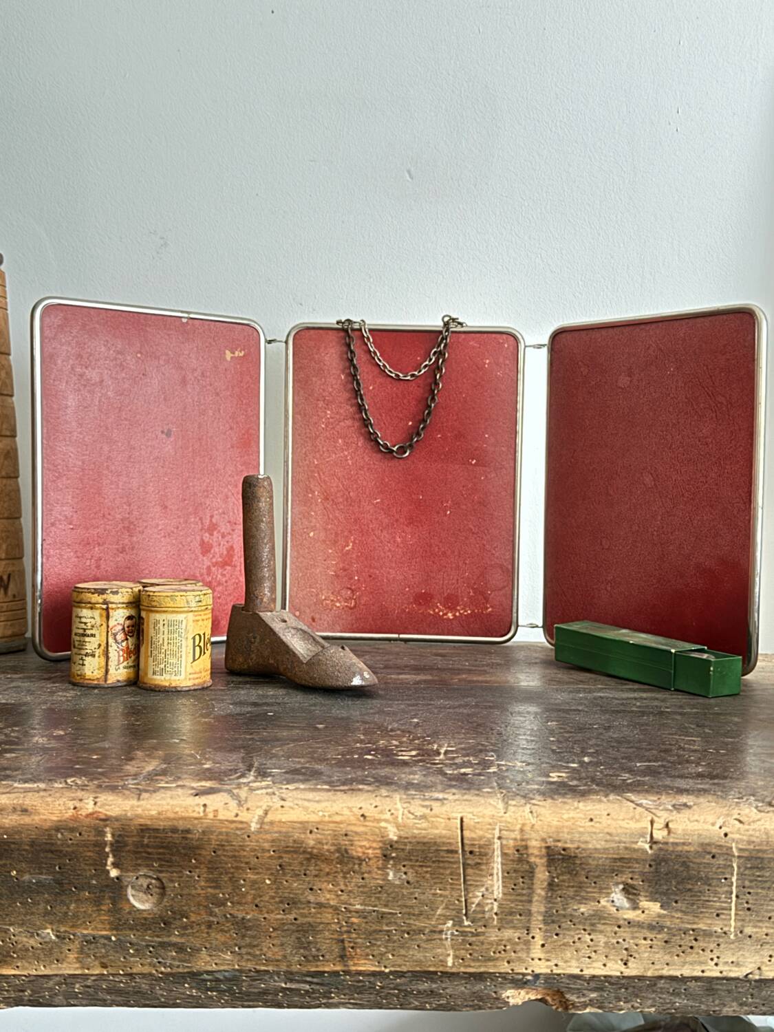 Miroir de barbier triptyque vintage