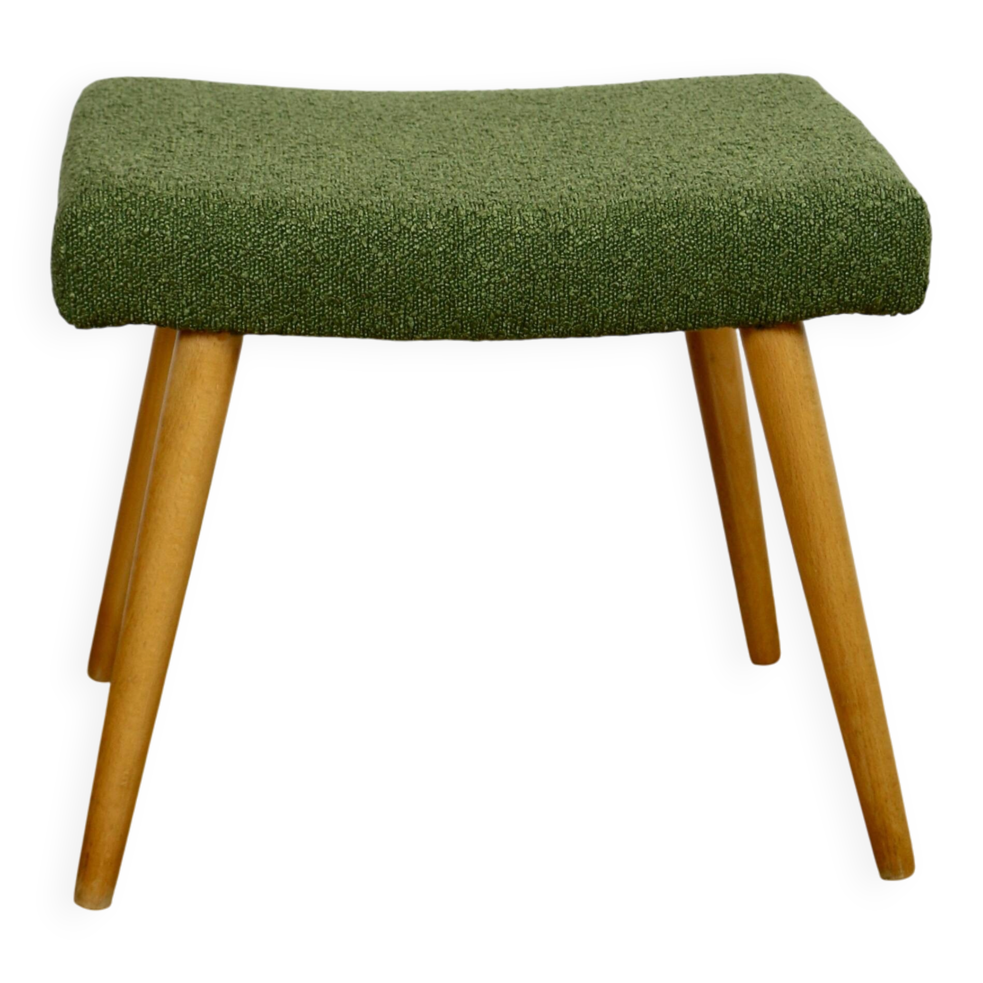 Tabouret à assise en boucle large vert-olive - pieds ronds en hêtre