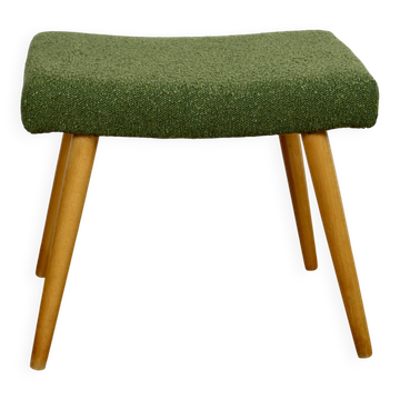 Large boucle stool seat green-olive - round beech legs