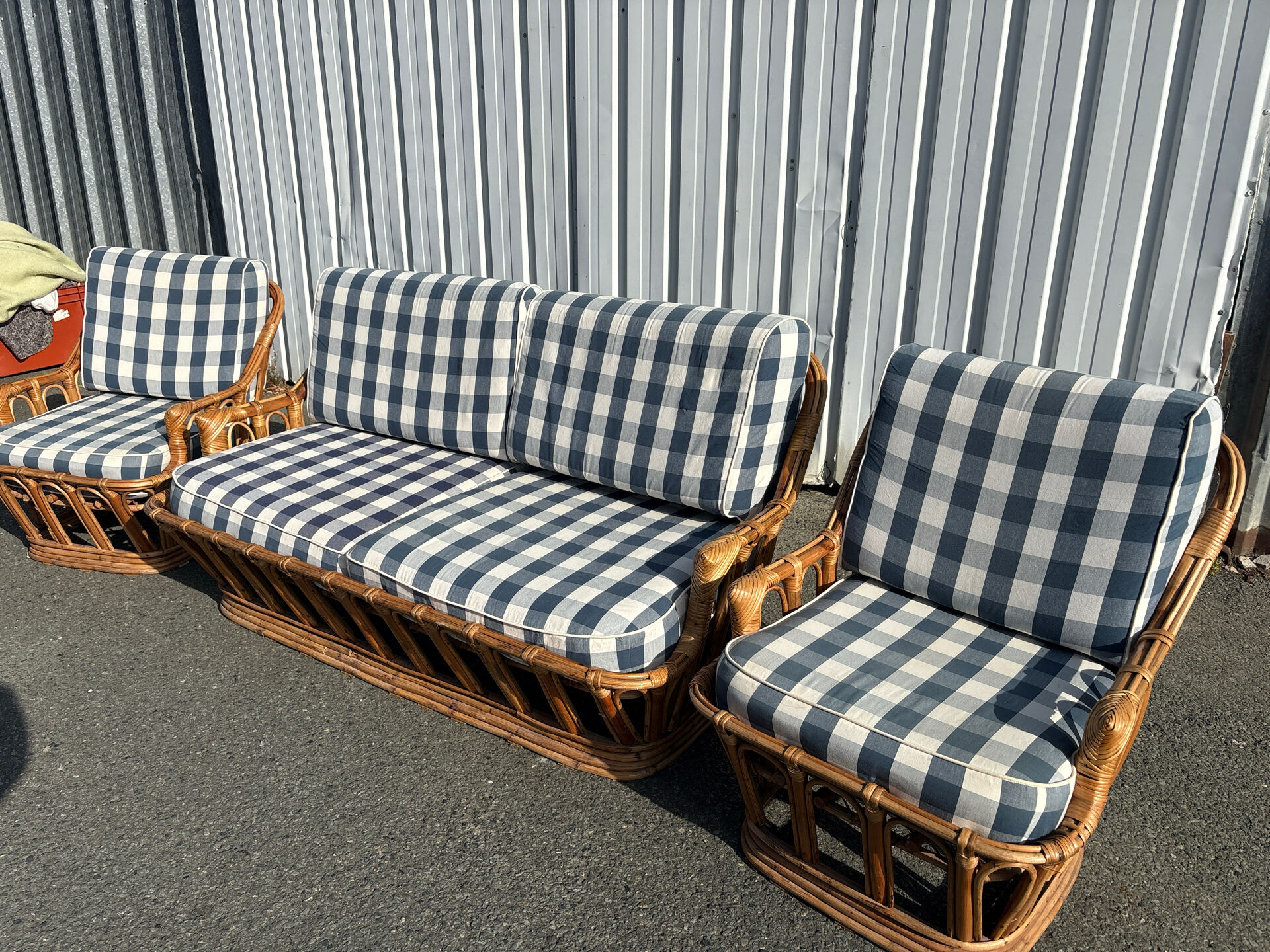 Vintage rattan lounge – sofa and two armchairs – 1960s/70s