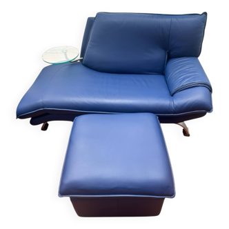 Ensemble méridienne et pouf en cuir de Nicoletti, Italie, années 1980.